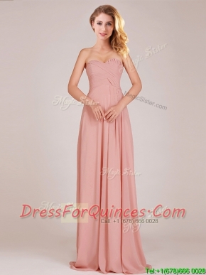 Fashionable Empire Chiffon Ruched Long Prom Dresses in Peach
