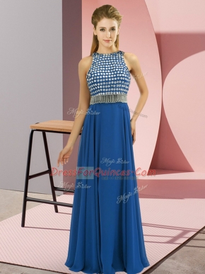 Chiffon Scoop Sleeveless Side Zipper Beading Homecoming Dress in Blue