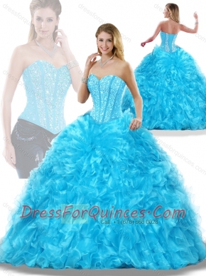 2016 Pretty Aqua Blue Detachable Quinceanera Dresses with Beading