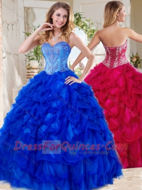 Exclusive Blue Big Puffy Sweet 16 Dress Gown with Beading and Pick Ups