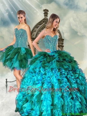Detachable Multi Color Beading and Ruffles Sweet 15 Dresses for 2015