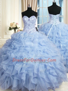 Light Blue Sleeveless Beading and Ruffles Floor Length Sweet 16 Dress
