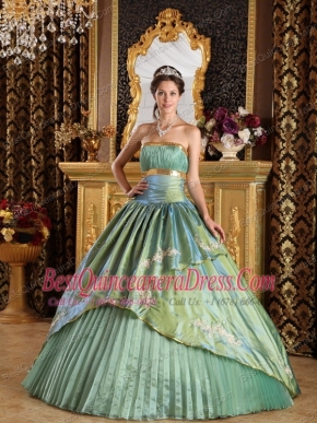 Olive Green Ball Gown Strapless Floor-length Taffeta and Organza Appliques Quinceanera Dress