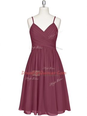 Burgundy Sleeveless Pleated Knee Length Prom Dresses