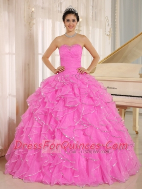 2013 Ruffles and Beaded For Hot Pink Pretty Quinceanera Dresses Custom Made