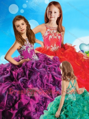 Most Popular Beaded and Ruffled Criss Cross Adorable Little Girl Pageant Dress in Organza