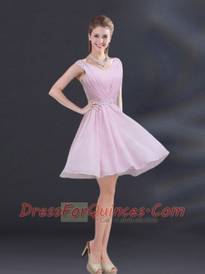 V Neck Beading 2015 Dama Dress with Ruching