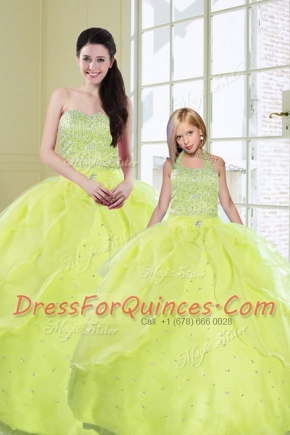 Yellow Green Sweetheart Lace Up Beading and Sequins Quince Ball Gowns Sleeveless