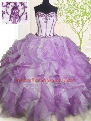 Sweetheart Sleeveless Organza Quinceanera Gown Beading and Ruffles Lace Up
