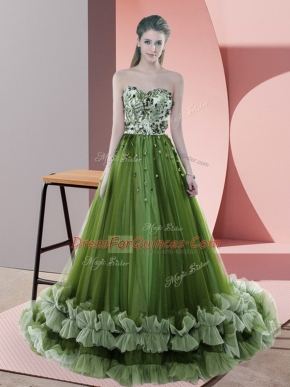 Green Sweetheart Neckline Beading and Appliques Prom Evening Gown Sleeveless Lace Up