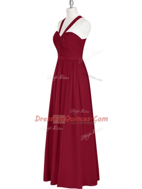 Halter Top Sleeveless Chiffon Prom Dress Ruching Zipper