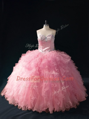 Ball Gowns 15 Quinceanera Dress Pink Sweetheart Tulle Sleeveless Floor Length Lace Up