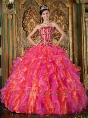 Strapless Ball Gown Beadings and Ruffles Muti-color Spring Quinceanera Dresses 2014