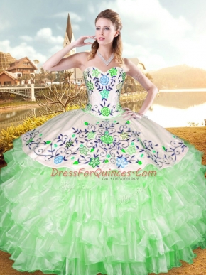 Fancy Lace Up Sweet 16 Dresses Embroidery and Ruffled Layers Sleeveless Floor Length