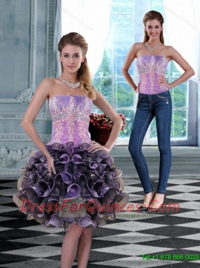 2015 Detachable Strapless Prom Dress with Appliques and Ruffles