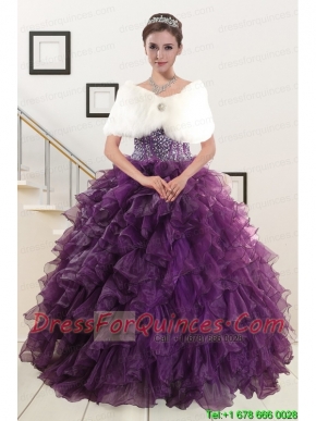 2015 Luxurious Beading and Ruffles Quinceanera Dresses in Purple