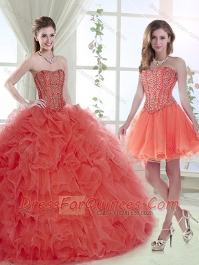 Pretty Big Puffy Brush Train Coral Red Quinceanera Dresses with Removable Shirts