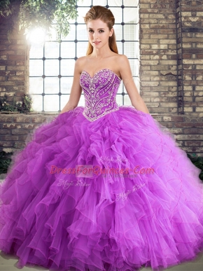 Dazzling Sleeveless Lace Up Floor Length Beading and Ruffles Sweet 16 Quinceanera Dress