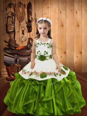 Fashion Sleeveless Embroidery and Ruffles Lace Up Custom Made Pageant Dress
