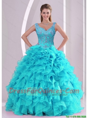 Detachable Beading and Ruffles Quinceanera Dresses in Aqua Blue