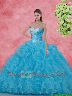 Elegant Ball Gown Beaded Quinceanera Dresses in Aqua Blue