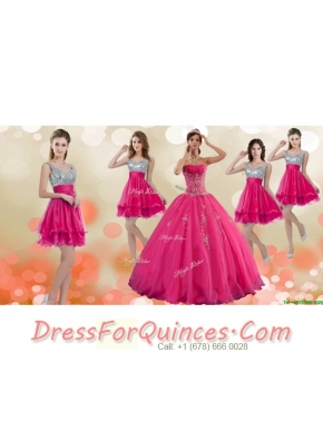 Luxurious Hot Pink Big Puffy Quinceanera Dress and Modest Sequined Straps Dama Dresses