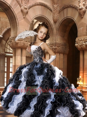 2014 Fashionable Black and White Dresses with Ruffles for Little Girl Pageant