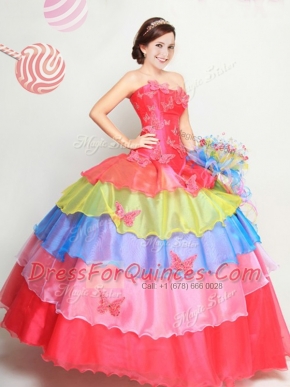 Luxurious Multi-color Sleeveless Appliques and Ruffled Layers Floor Length Quinceanera Dress