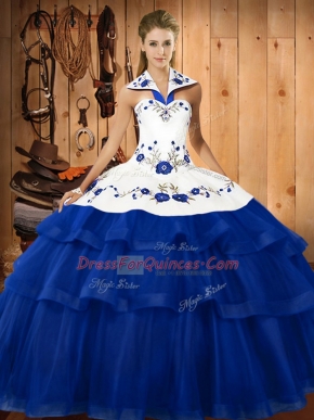 Lovely Organza Sleeveless Vestidos de Quinceanera Sweep Train and Embroidery and Ruffled Layers
