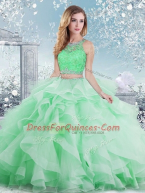 Traditional Floor Length Ball Gowns Sleeveless Apple Green Quinceanera Gown Clasp Handle
