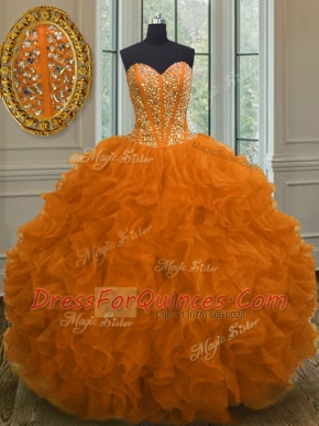 Eye-catching Orange Red Lace Up Sweetheart Beading and Ruffles Quinceanera Dresses Organza Sleeveless