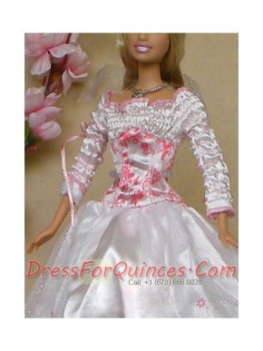 New Beautiful White Long Sleeves Handmade Wedding Party Clothes Fashion Dress for Noble Barbie