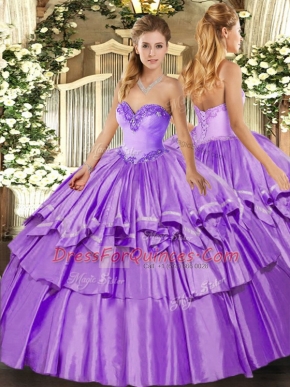 Lavender Sleeveless Ruffled Layers Floor Length Sweet 16 Dresses