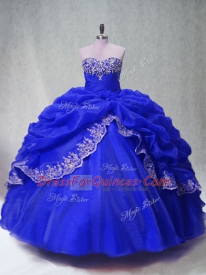 Luxury Royal Blue Sweetheart Neckline Beading and Appliques and Pick Ups Quinceanera Gowns Sleeveless Lace Up