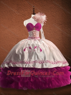 Customized Fuchsia and White Quinceanera Dress with Ruffled Layers and Pattern
