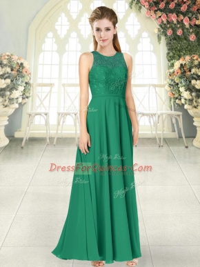 Green Scoop Neckline Lace Prom Dresses Sleeveless Backless