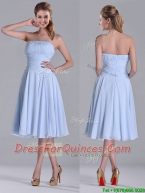 Pretty Strapless Chiffon Ruched Lavender Dama Dress in Tea Length