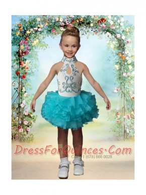 Cute High Neck Mini-length Short Beading Little Girl Dress For 2014