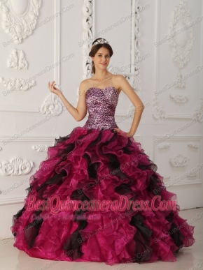 Multi-color Ball Gown Sweetheart Floor-length Leopard and Organza Ruffles Quinceanera Dress