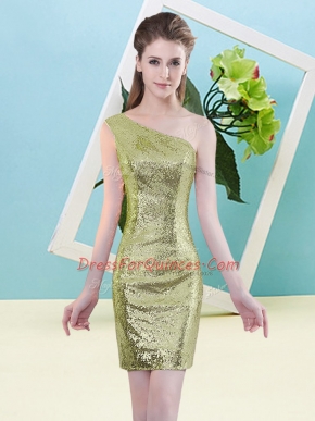Yellow Green Evening Dress Prom and Party with Sequins One Shoulder Sleeveless Zipper