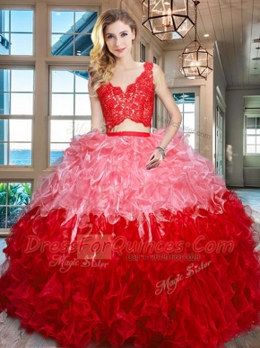 V-neck Sleeveless Zipper Vestidos de Quinceanera Multi-color Organza