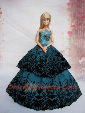 Teal A-line Dress Noble Barbie With Appliques and Floor-length
