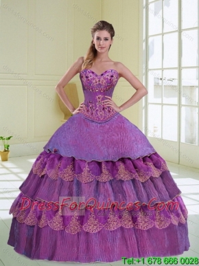 Custom Made Beading and Ruffled Layers Purple Quinceanera Dress