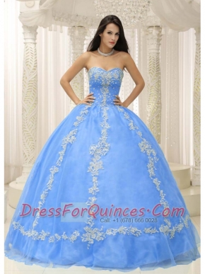 Sweetheart Beadings Ball Gown Tulle and Satin Blue Best Quinceanera Dresses