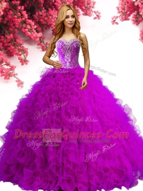 Delicate Sleeveless Lace Up Floor Length Beading and Ruffles Quinceanera Dress