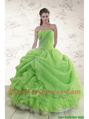 Fast Delivery Strapless Appliques Quinceanera Dresses in Spring Green
