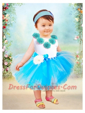 Blue Ball Gown Scoop Knee-length Little Girl Dresses with Bowknot