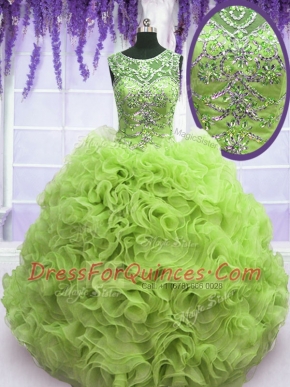 Scoop Sleeveless Beading and Ruffles Lace Up Sweet 16 Quinceanera Dress