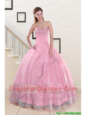 Beading and Appliques Baby Pink Quinceanera Dresses for 2015