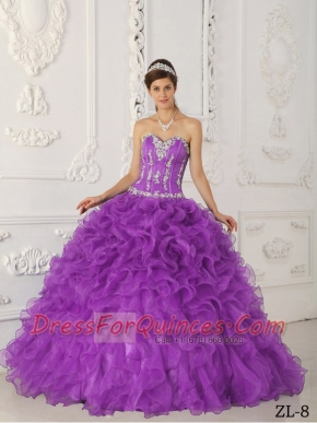 New Styles In Lavender Ball Gown Sweetheart With Satin and Organza Appliques Quinceanera Dress